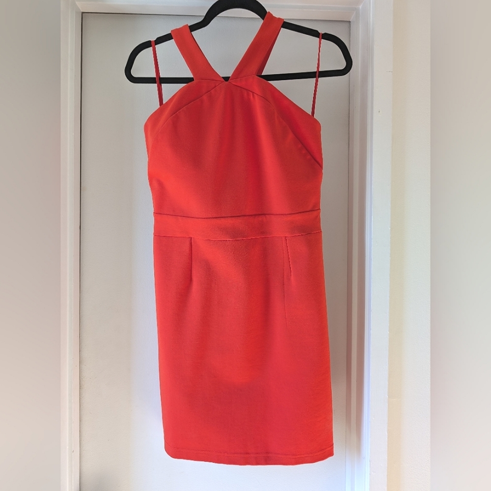 Form fitting orange/red mini dress